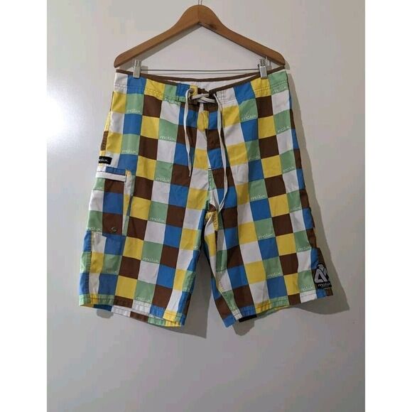 Matix Size 36 Multicolor Checker Board Shorts Swim Trunks Surf Mens Swimwear - Picture 1 of 5